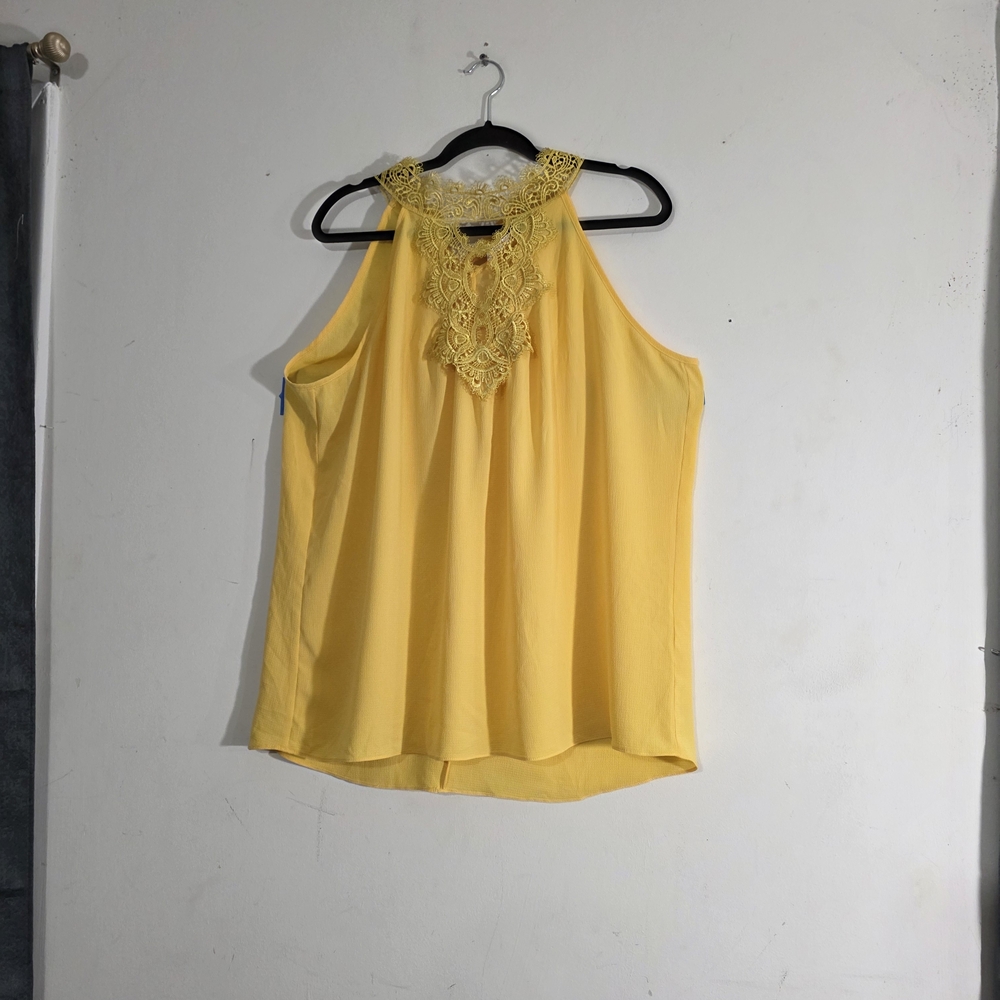 New York & Company Yellow Lace Blouse